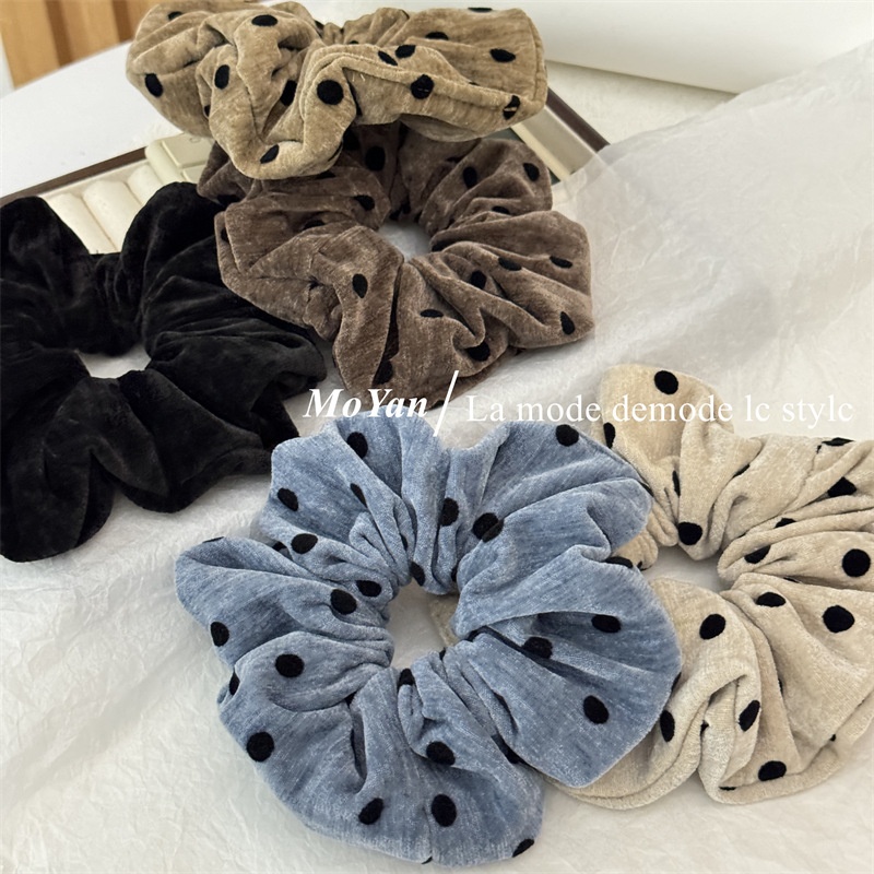 Women's Versatile Elegant Cloth Hair Ties Retro Flocking Polka Dot