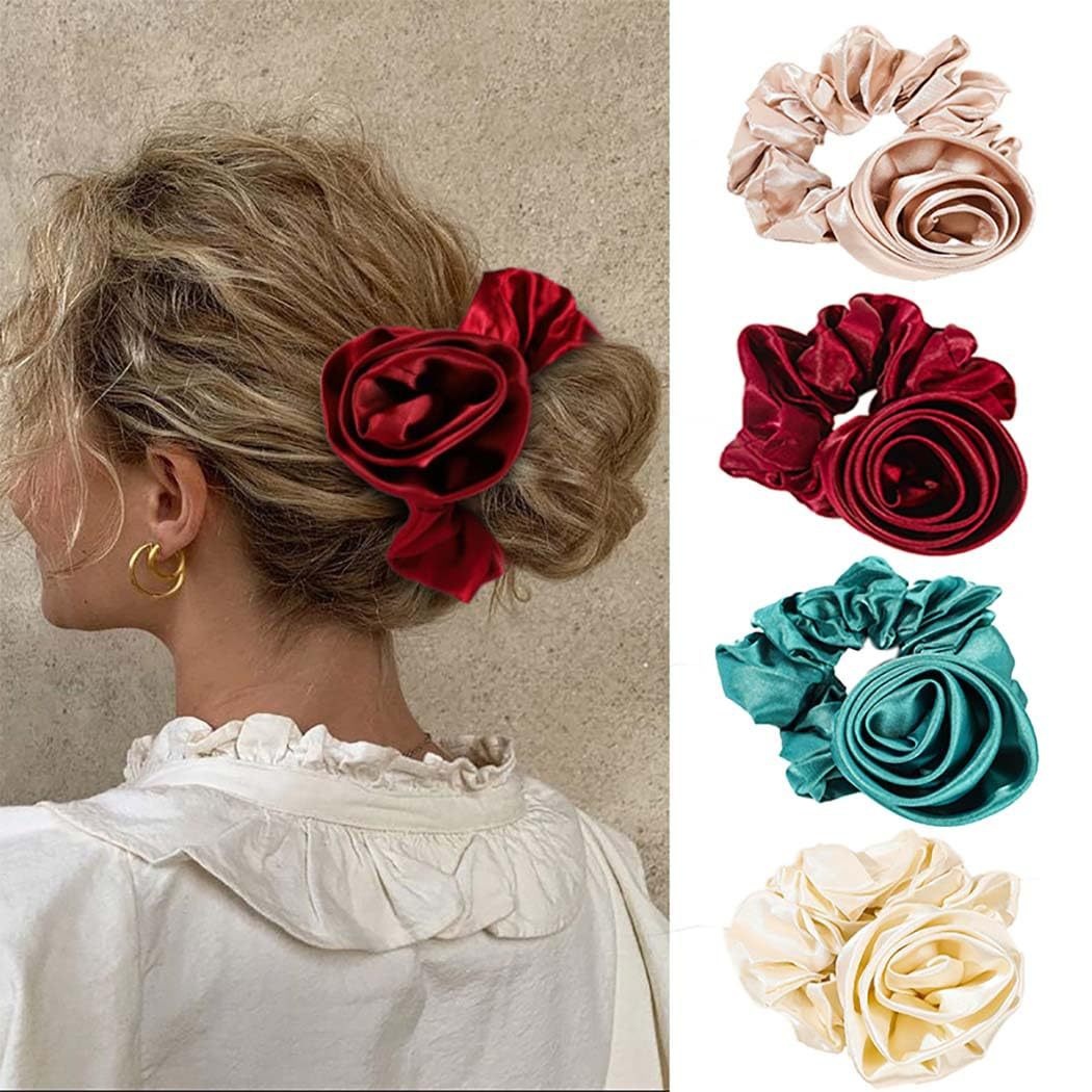 Women's Sweet Valentine Party Hair Tie Romantic Rose Flower Pattern