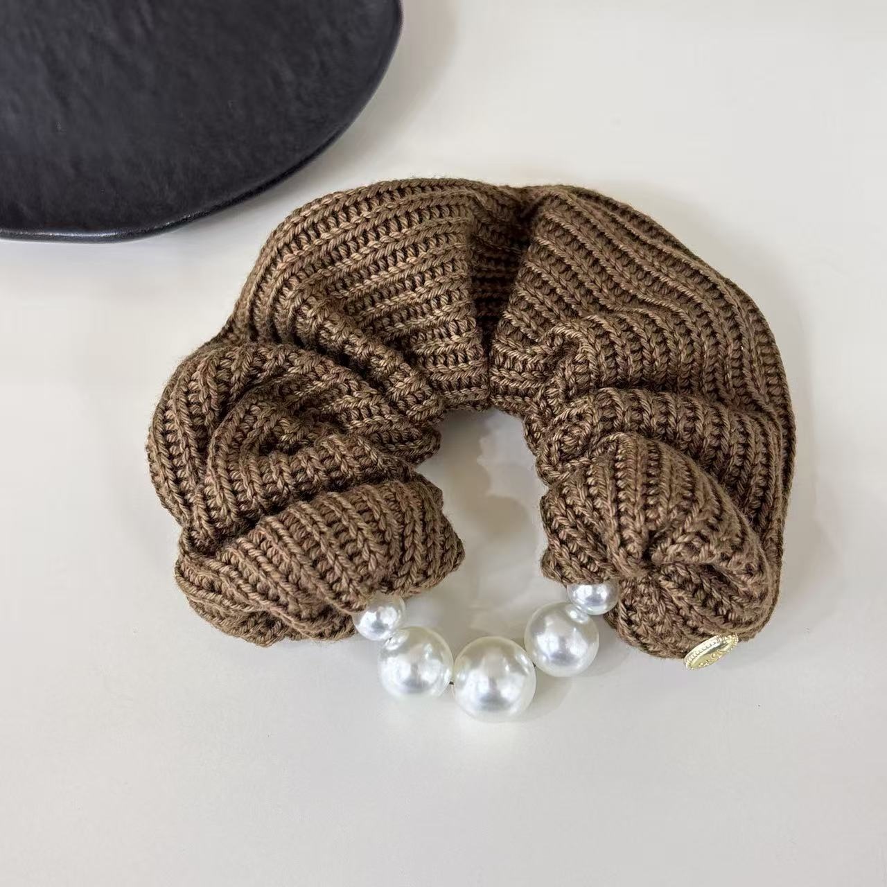 Women Elegant Knitted Cloth Scrunchies Daily Hair Ties Simple Pearl