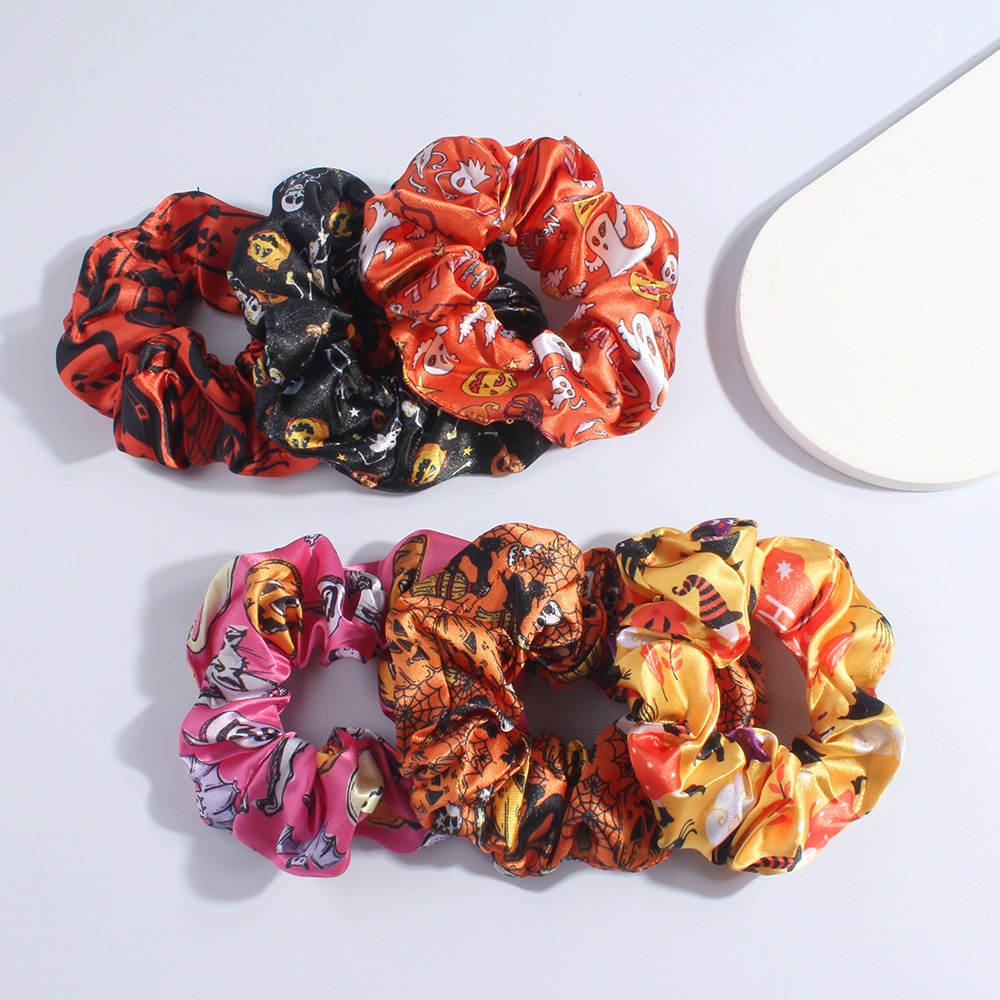 Women's High Elasticity Satin Scrunchies Digital Halloween Print