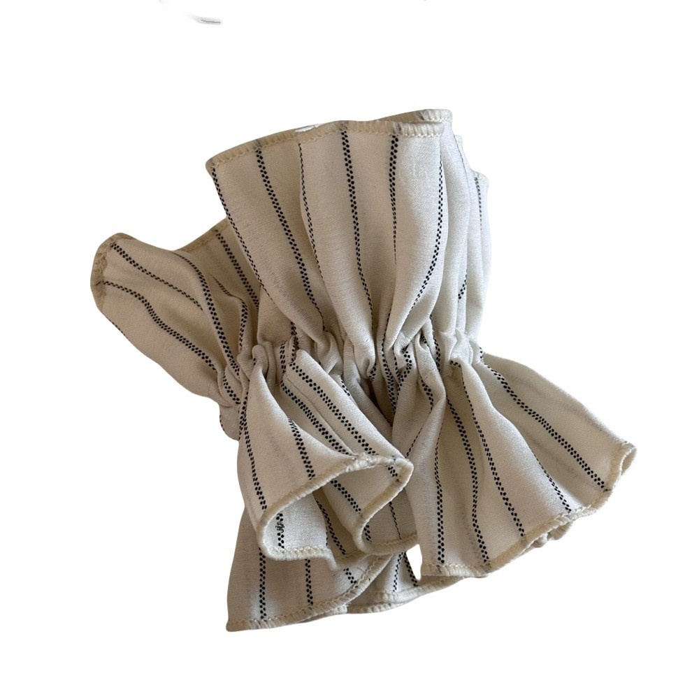 Women Elegant Low Bun Hair Scrunchie Elastic Striped Cloth Coffee Beige