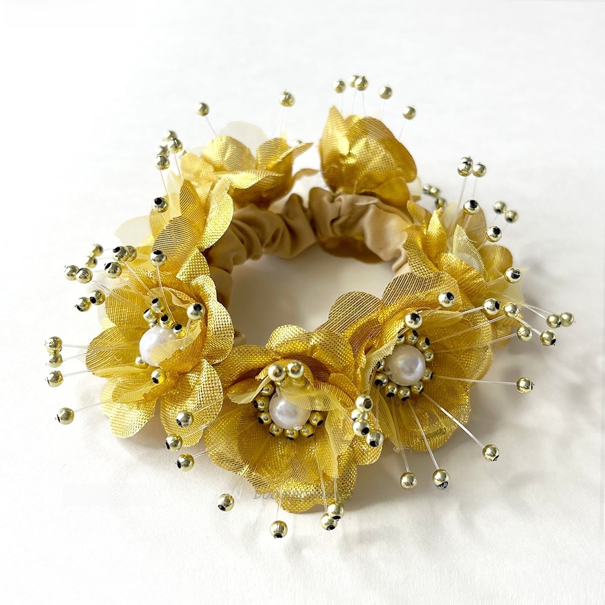 Women's Pearl Organza Vacation Bridal Hair Tie Colorful Floral