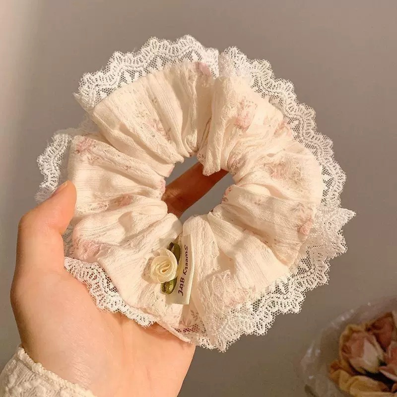 Women's Elegant Large Cloth Scrunchie Banquet Hair Tie Ditsy Floral
