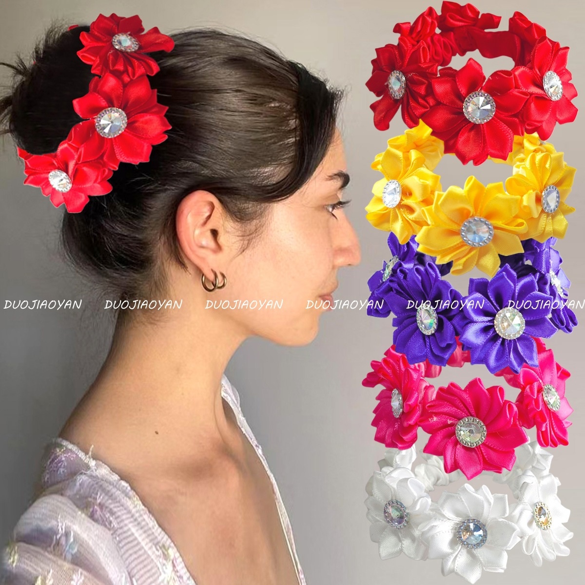 Women's Handmade Fabric Vacation Hair Tie Bun Maker Multi-Color Floral