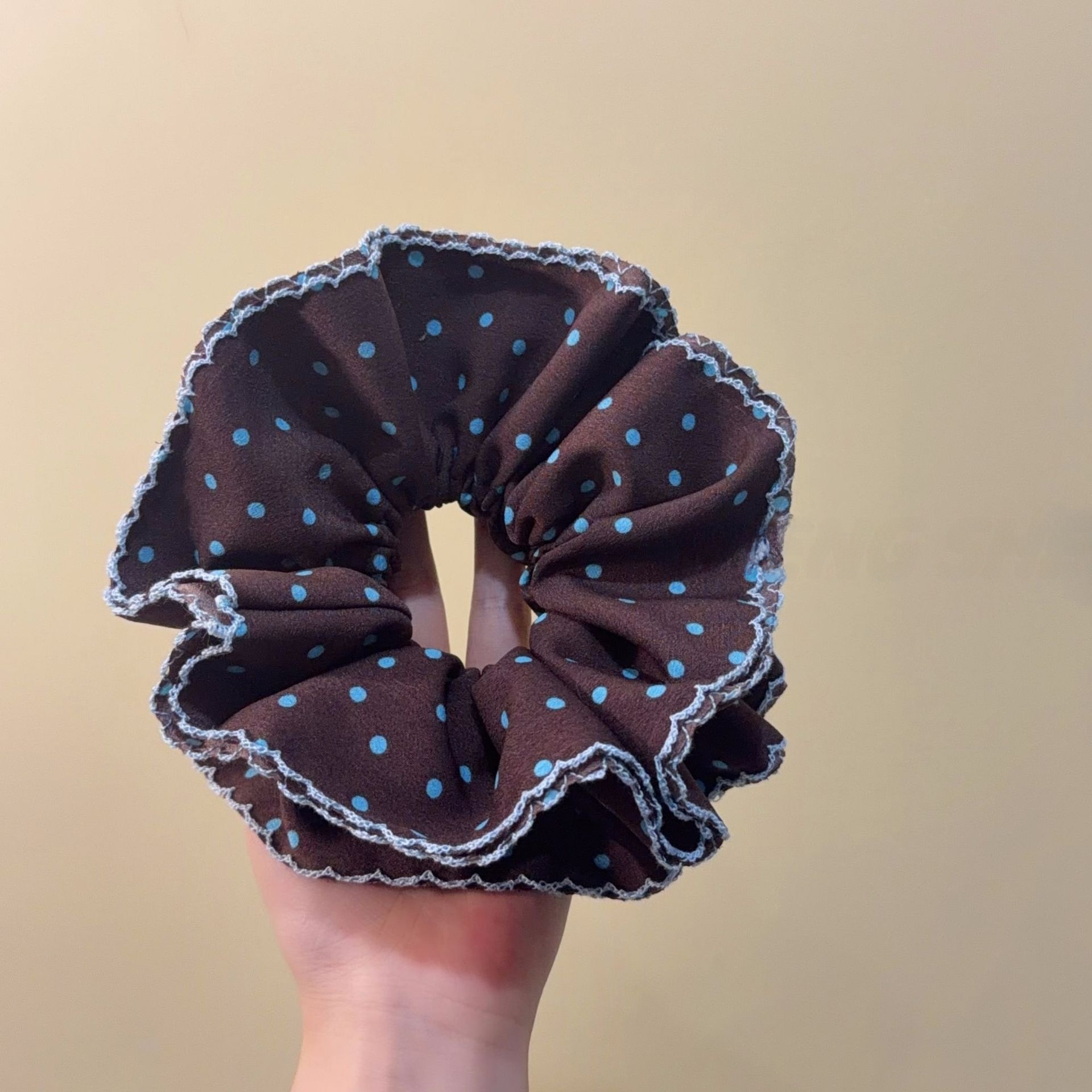 Women's Spring Summer Retro Lace Hair Tie Coffee Floral Polka Dots