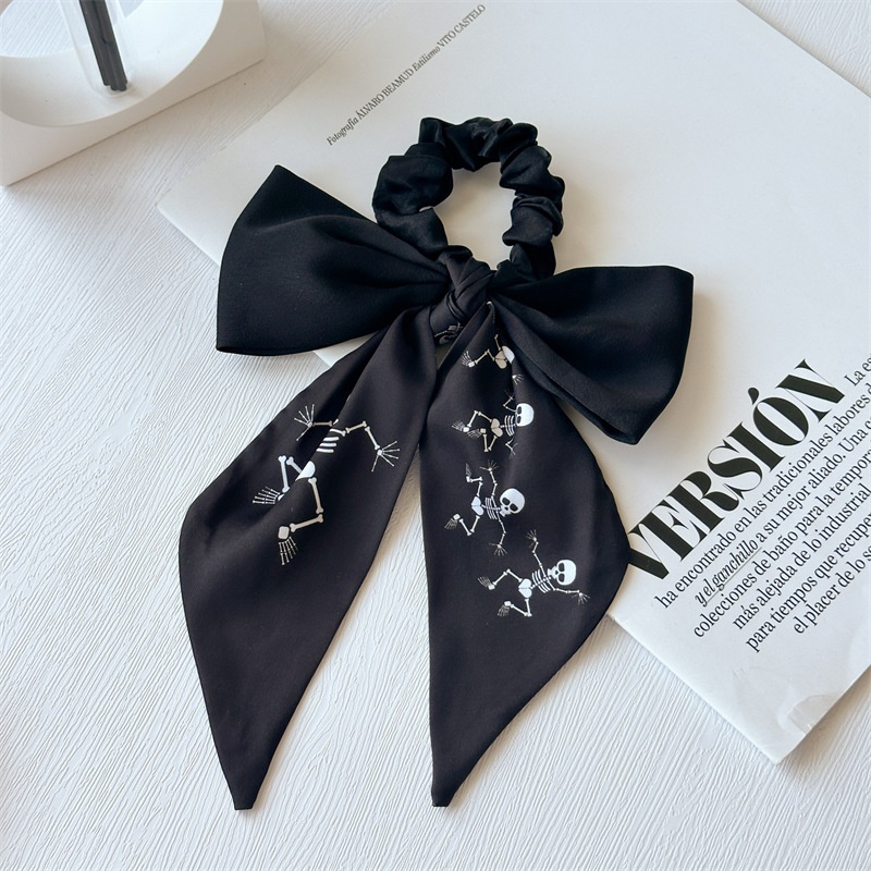 Women's Daily Handmade Ribbon Bow Ponytail Scrunchie Color Block Skull