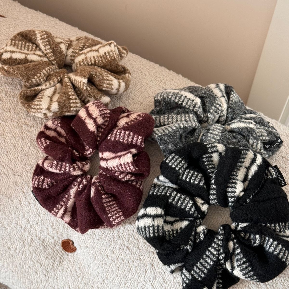 Women's Oversized Plaid Woolen Hair Ties Soft Warm Autumn Winter Scrunchies
