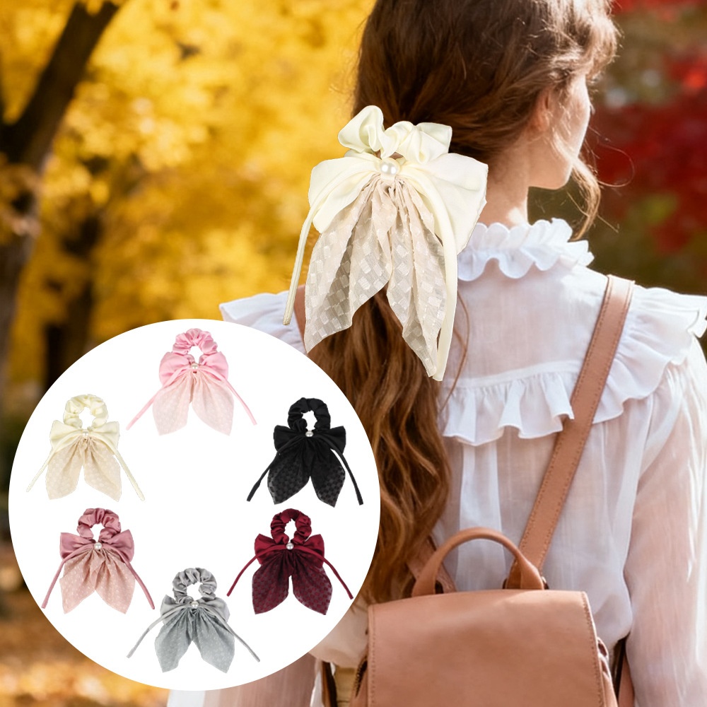 Girls High Elastic Lace Butterfly Knot Hair Ties Polka Dot Ponytail Sashes