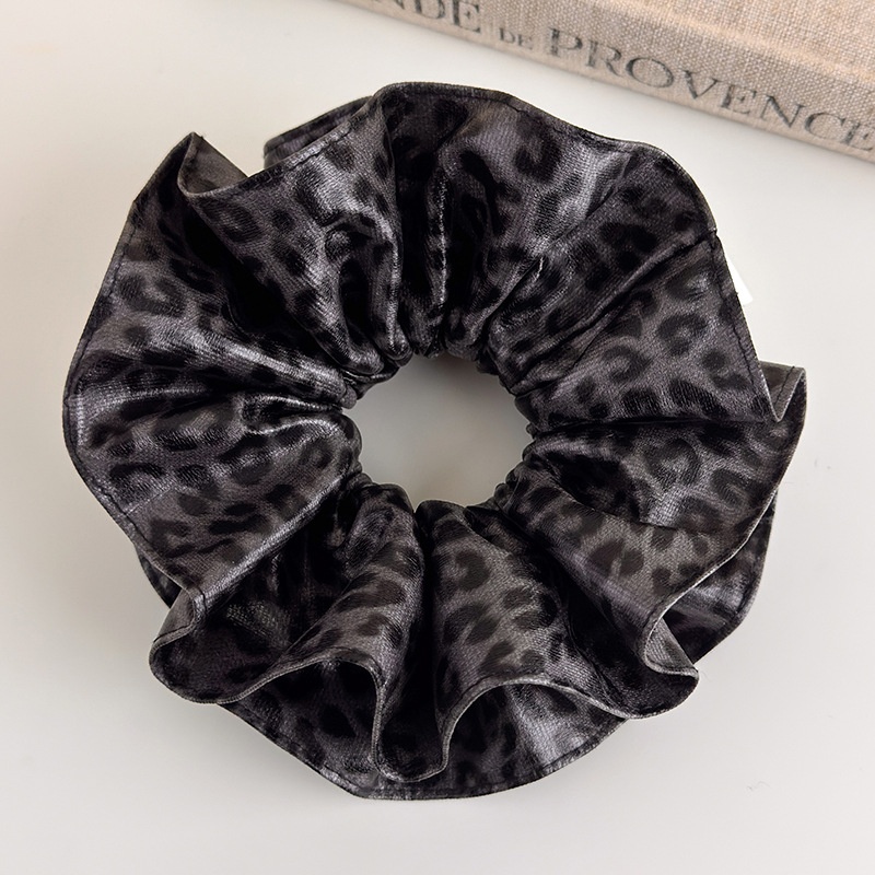 Women's Oversized Leather Bun Hair Scrunchie Coffee Leopard Print