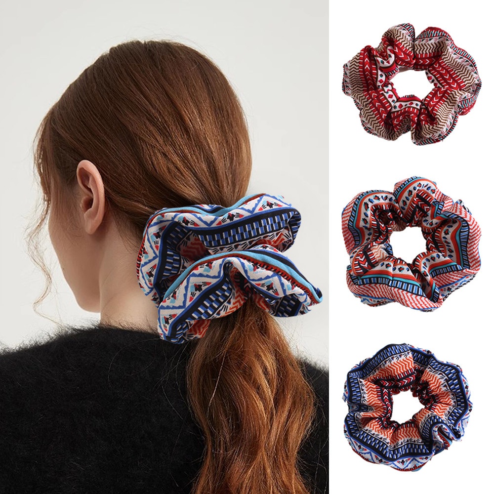 Women's Retro Cloth Hair Tie Winter Accessory Red Color Block