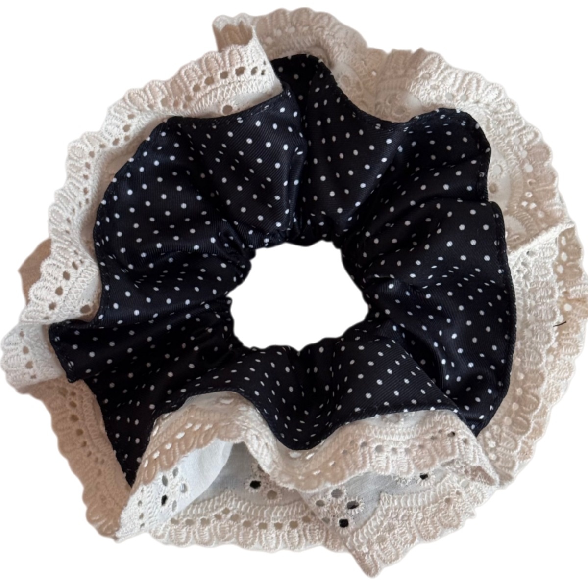 Women's Winter Cloth Hair Tie Accessory Black And White Polka Dot Lace