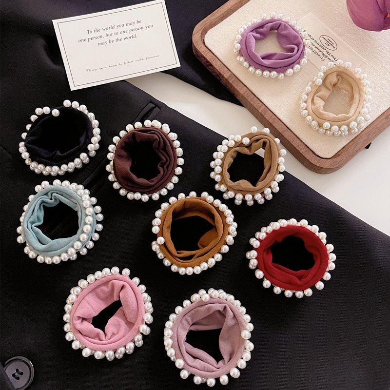 Women's Stylish Pearl Cloth Hair Tie Commute Scrunchie Solid Colors