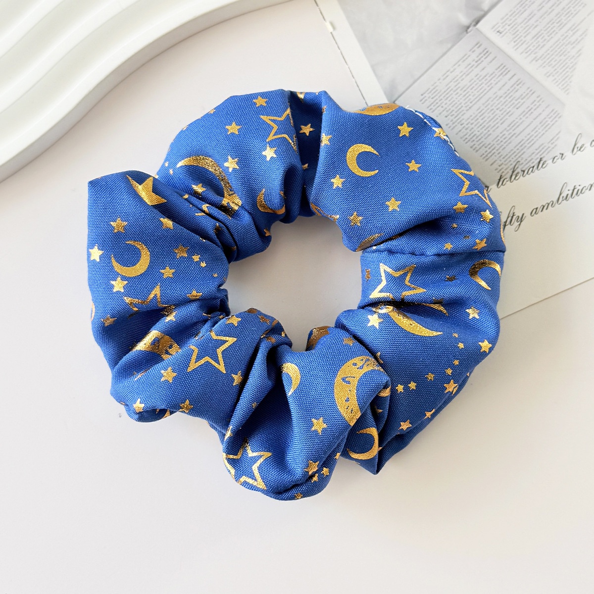 Women's Star & Moon Cloth Hair Tie in Yellow, Stylish All-Season Hair Accessory