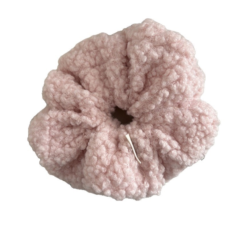 Women's Fluffy Lamb Wool Bow Hairband Winter Warm Hair Tie Solid Color