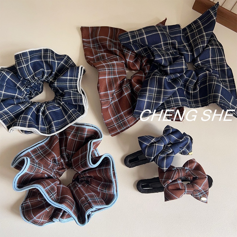 Women's Preppy Hair Ties British Plaid Brown Coffee Cloth Hair Accessories