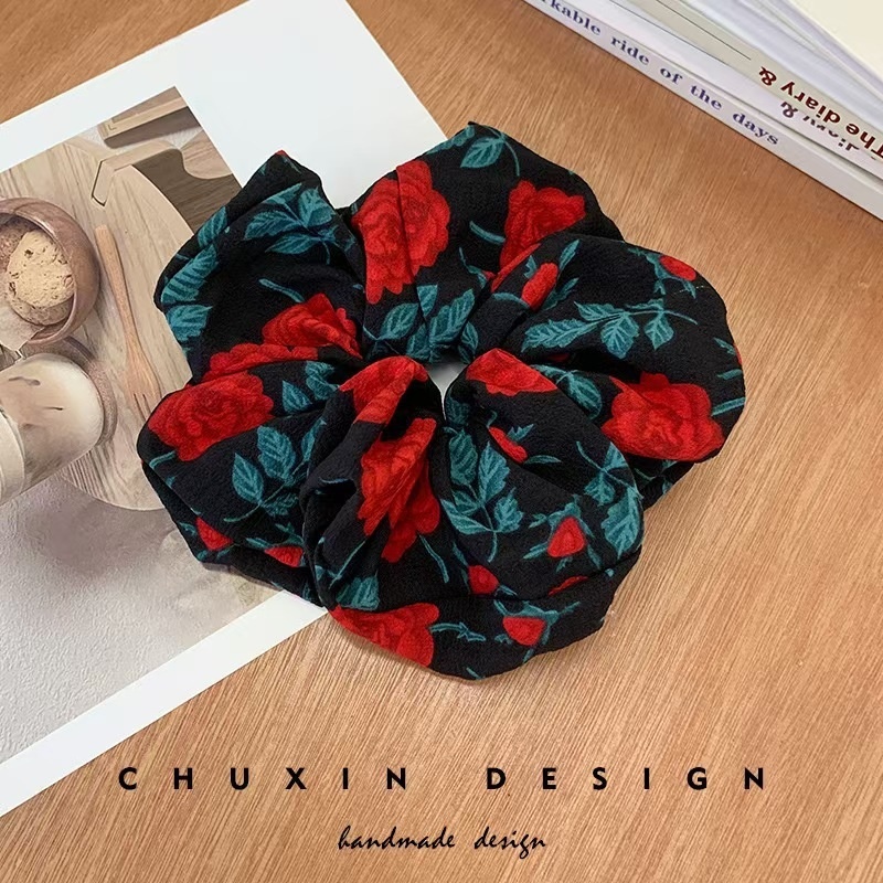 Women's Daily French Fabric Elastic Hair Scrunchie Vintage Rose Floral