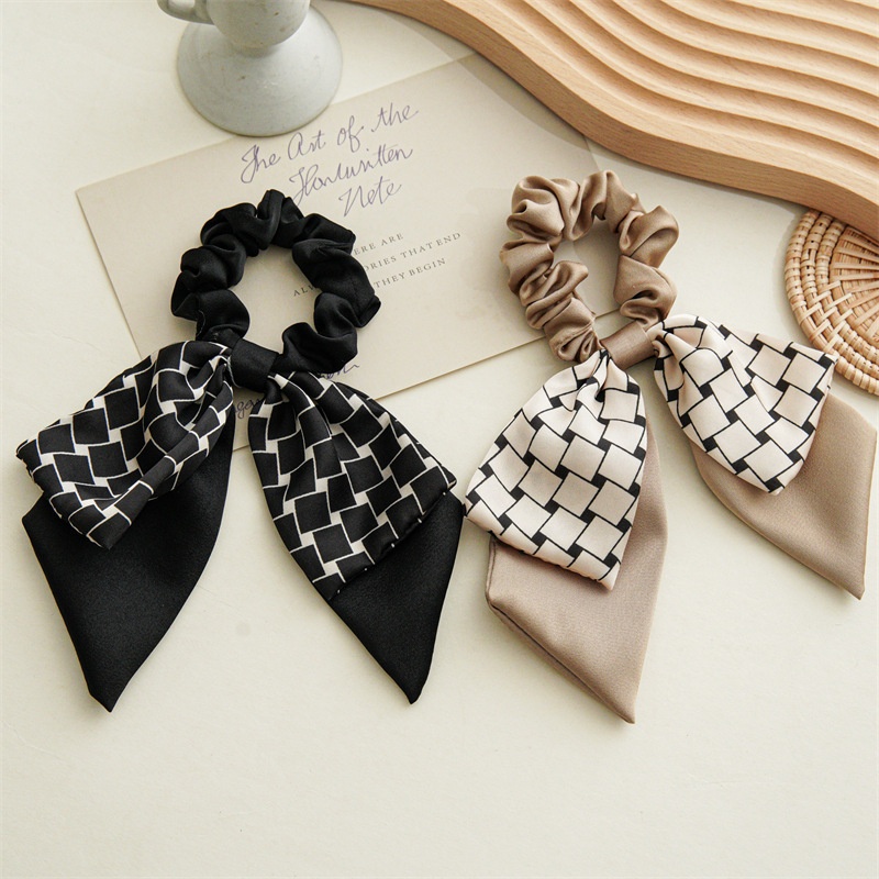 Women's Elegant Autumn Satin Ponytail Scrunchie Retro Ribbon Bowknot