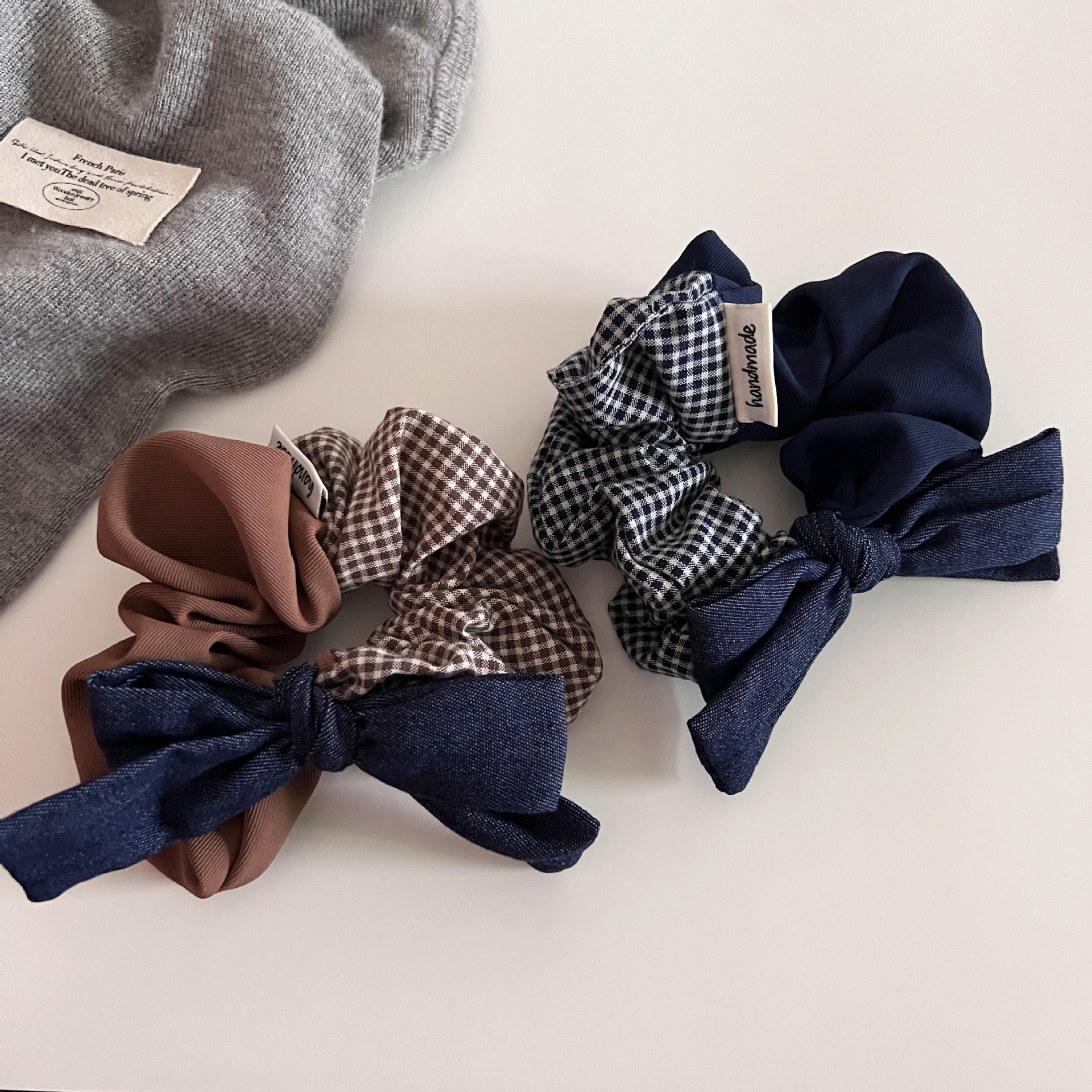 Women's Retro Cloth Bowknot Daily Hair Scrunchie Coffee Plaid