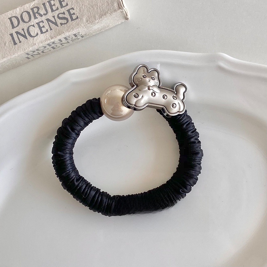 Women's Sweet Beaded Cloth Hair Rubber Band Black Cat Pattern