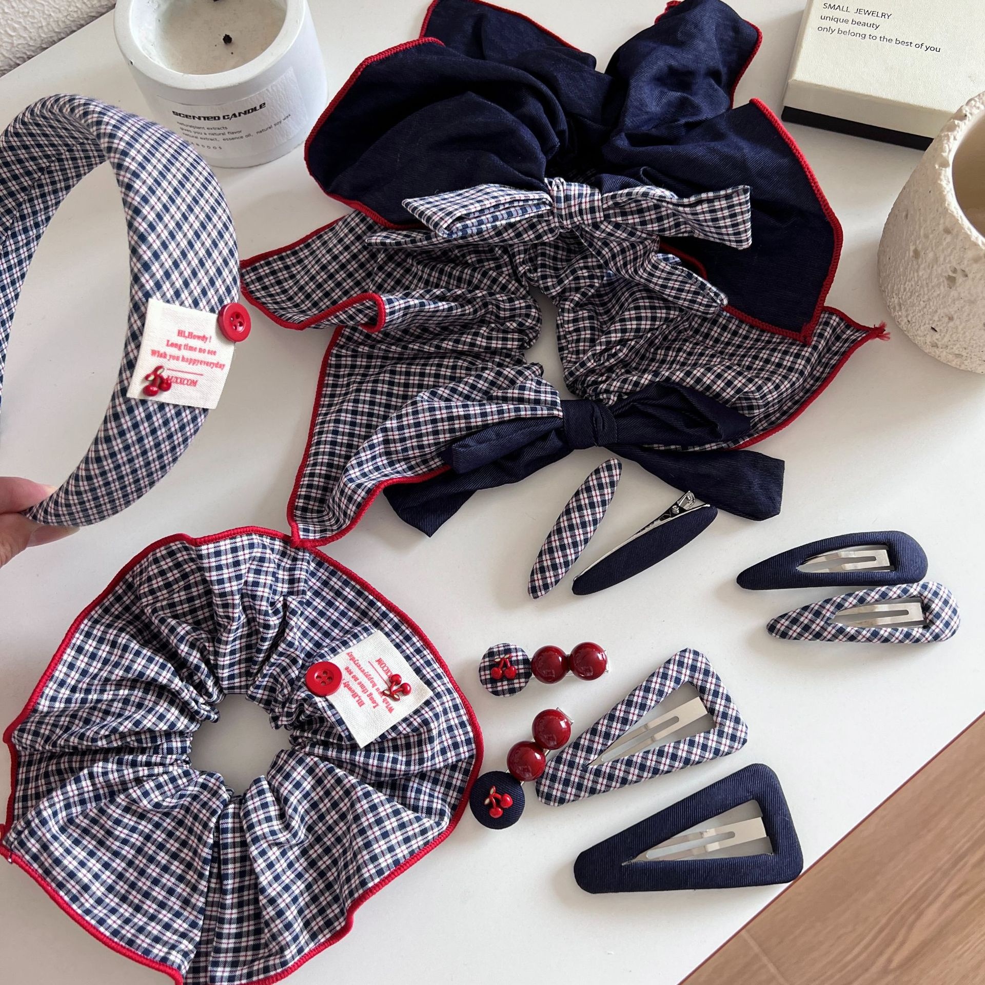 Women's Elegant Cloth Bow Hair Tie For Daily Wear Color Block Plaid