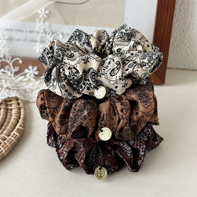 Women's Versatile Cloth Elastic Hair Bands Brown Almond Floral Print