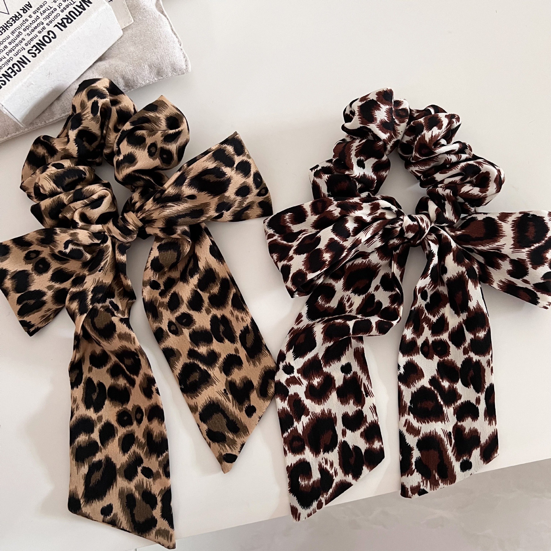 Women's Retro Leopard Print Cloth Sash Hair Tie Elegant Butterfly Knot Scrunchie