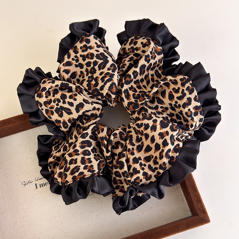Women's Elegant Retro Satin Ruffle Party Hair Tie Leopard Print