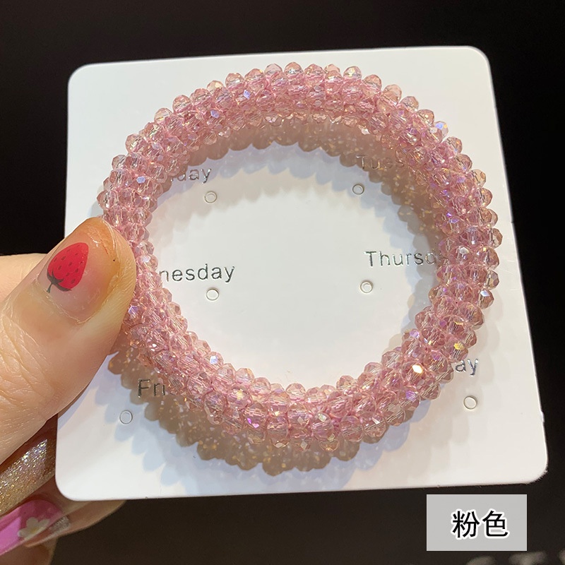 Women's Handmade Crystal Beaded Nylon Hair Ring Dual-Use Bracelet