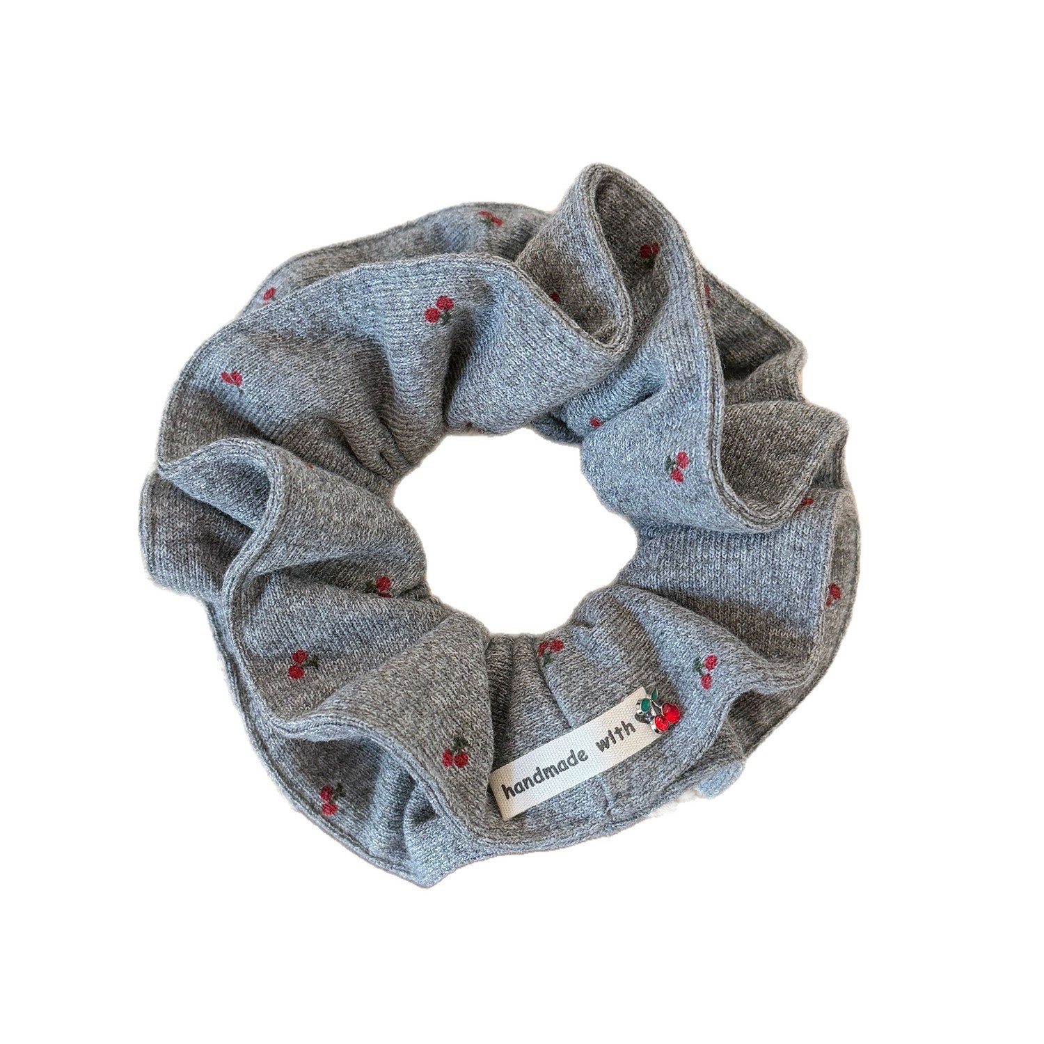 Women's Autumn Winter Cloth Bun Hair Ties Simple Gray Cherry Print