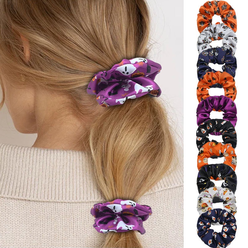 Women's Elastic Cloth Hair Scrunchie Cartoon Halloween Pumpkin Print