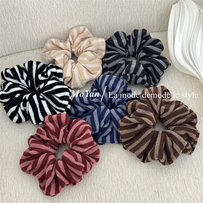 Women's Soft Knitted Winter Hair Ties Retro Stripe Color Block