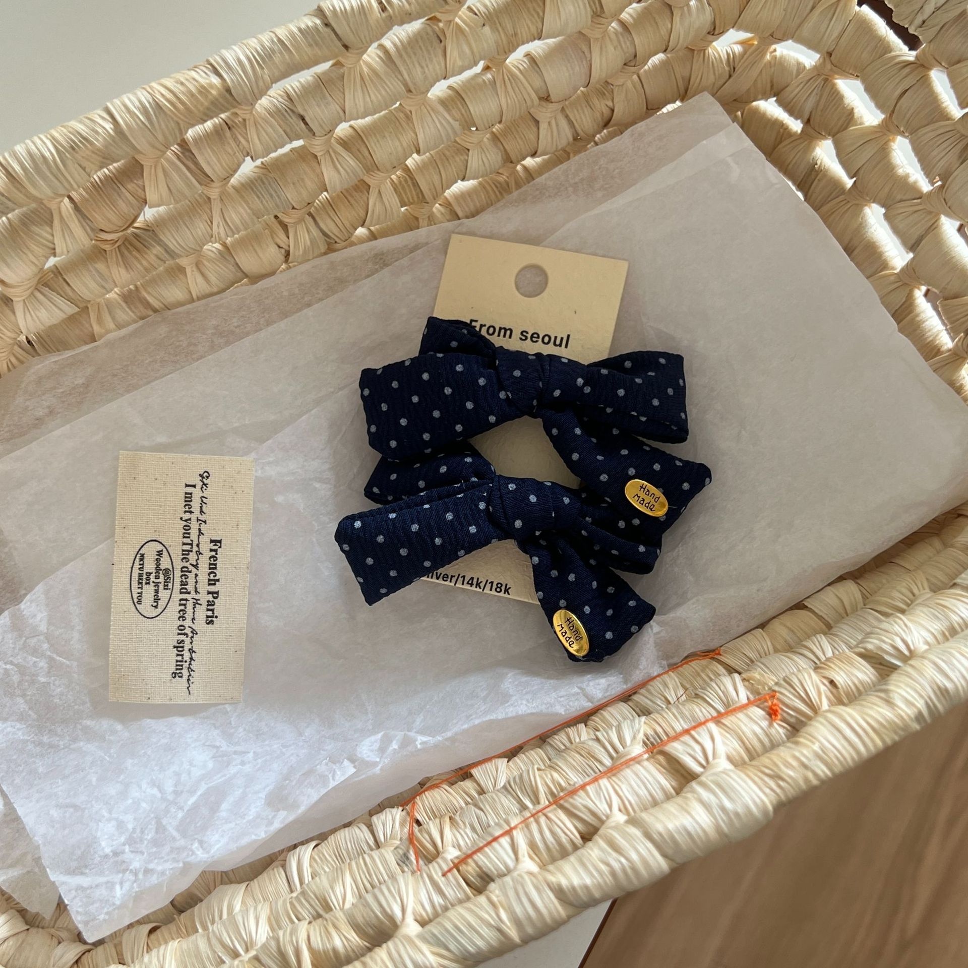 Women Elegant Polka Dot Bowknot Hair Ties Sweet Cloth Ponytail Bands