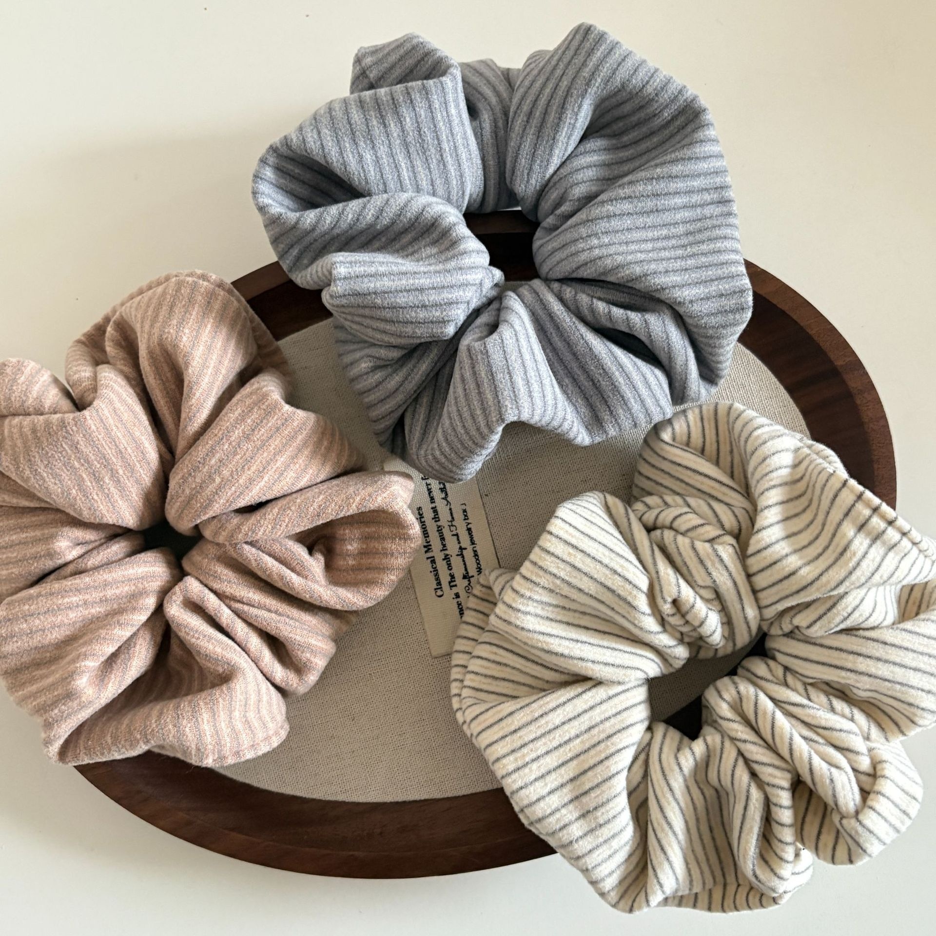 Women's Cozy Autumn Winter Knit Hair Tie Scrunchie Pink Striped