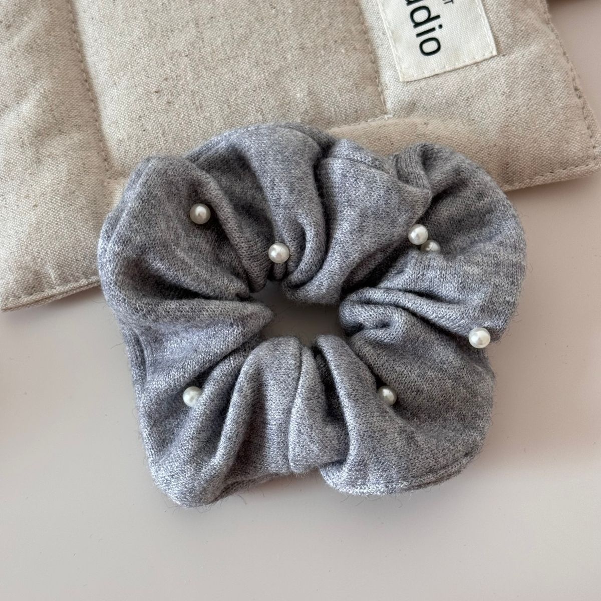 Women Elegant Pearl Knitted Cotton Hair Bands Winter Bun Ties Solid Colors