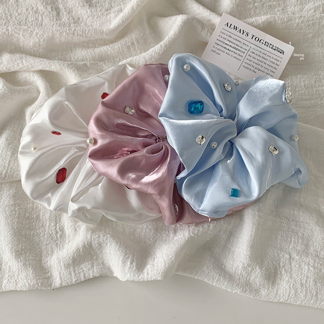 Women's Elegant Styling Satin Rhinestone Hair Tie Sparkly White