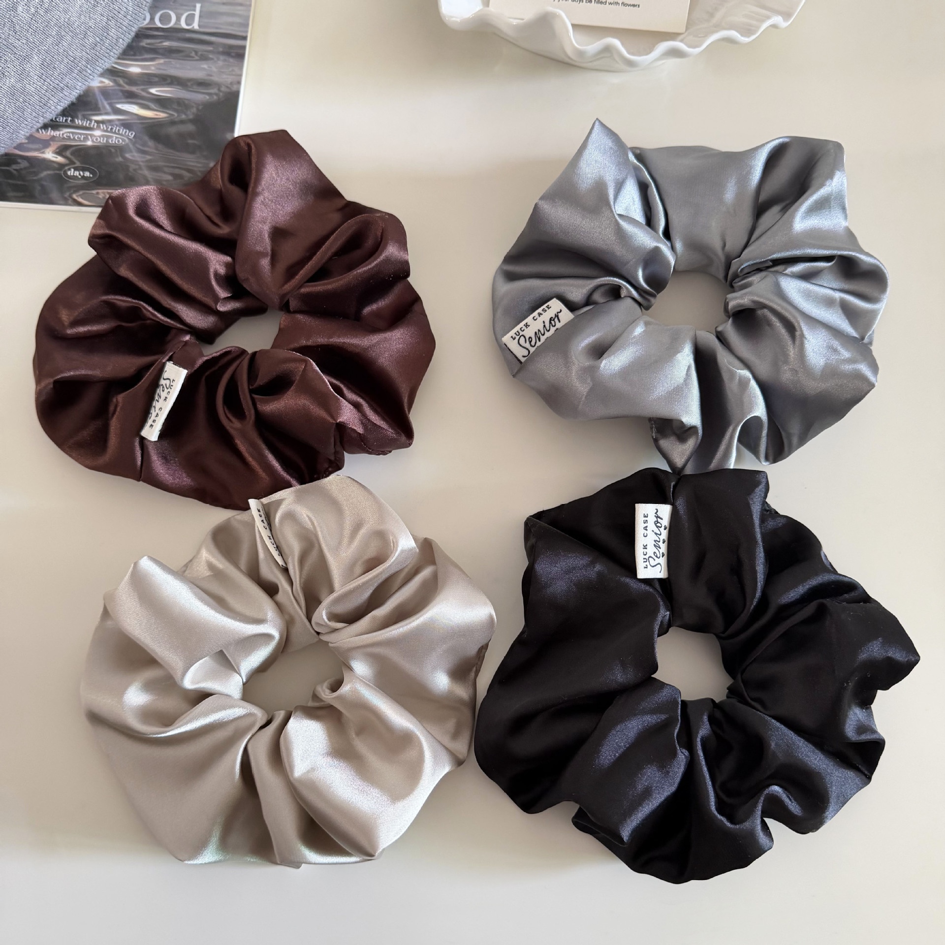 Women's Simple Style Spring Satin Hair Tie Accessories Solid Grey