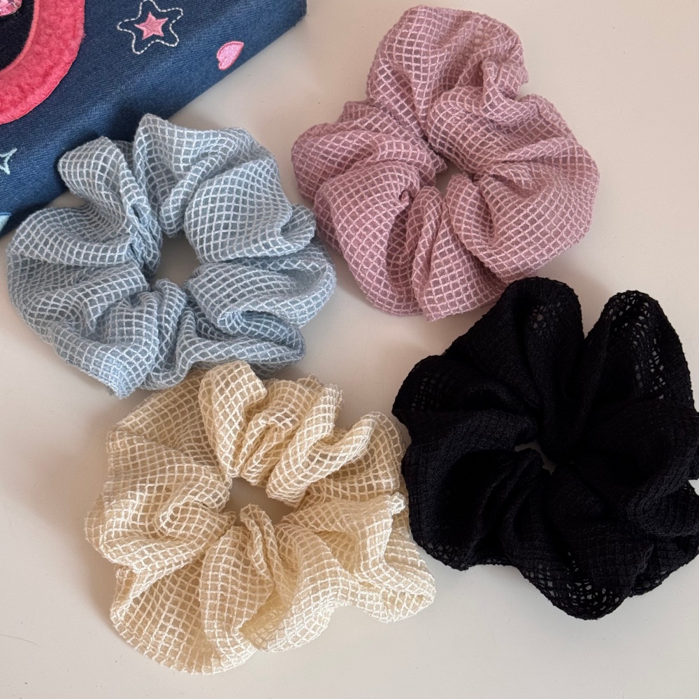 Women's Sweet Spring Fabric Hair Scrunchie Yellow Grid Pattern