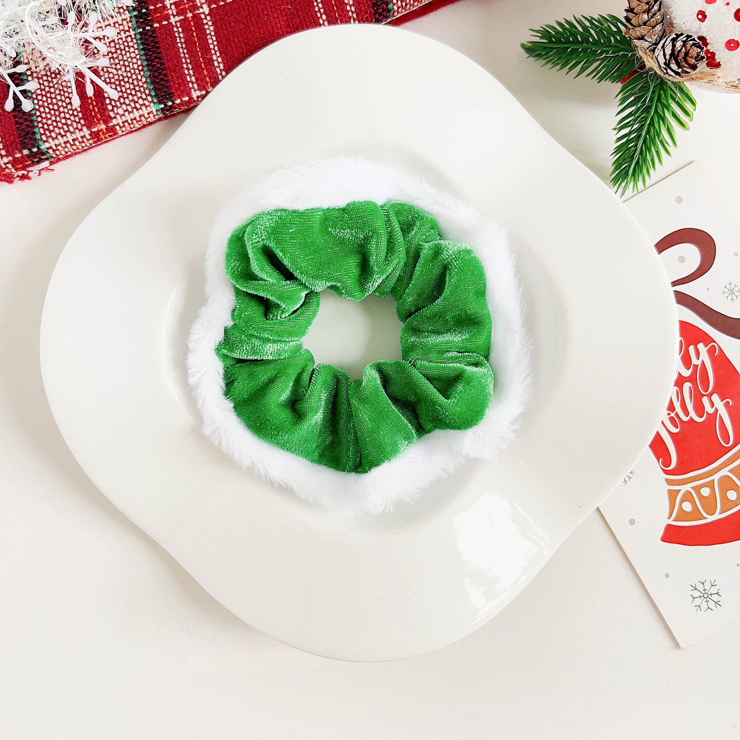 Women's Christmas Plush Hair Ring Elegant Gold Velvet Ponytail Tie