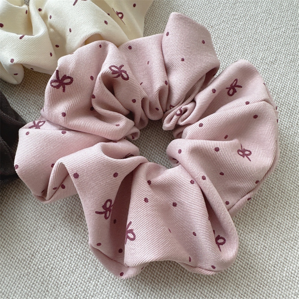 Women's Autumn Bubble Braid Hair Tie Beige Cloth Polka Dot Bow