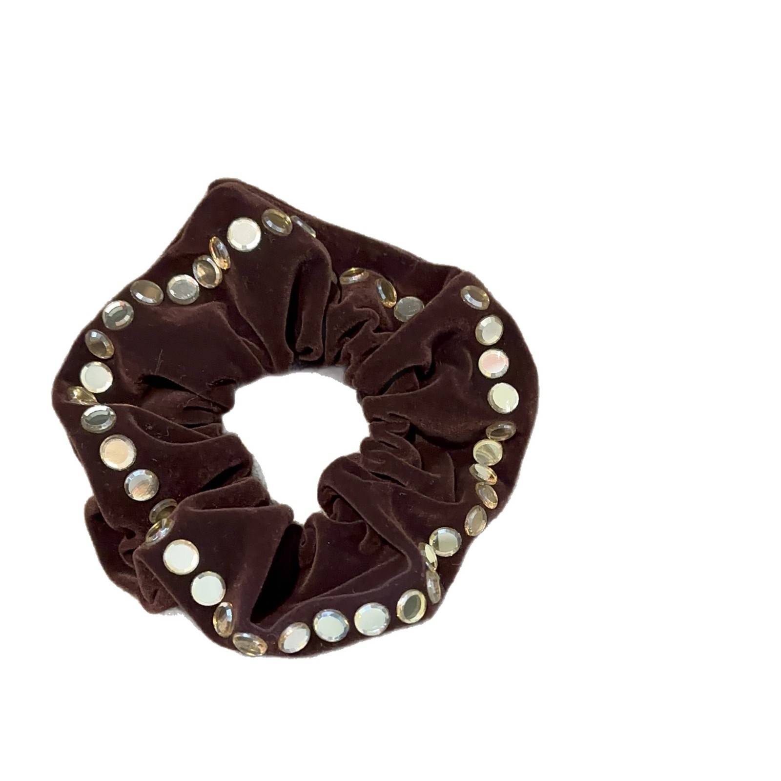 Women's Vintage Velvet Crystal Ponytail Hairband Solid Coffee Black