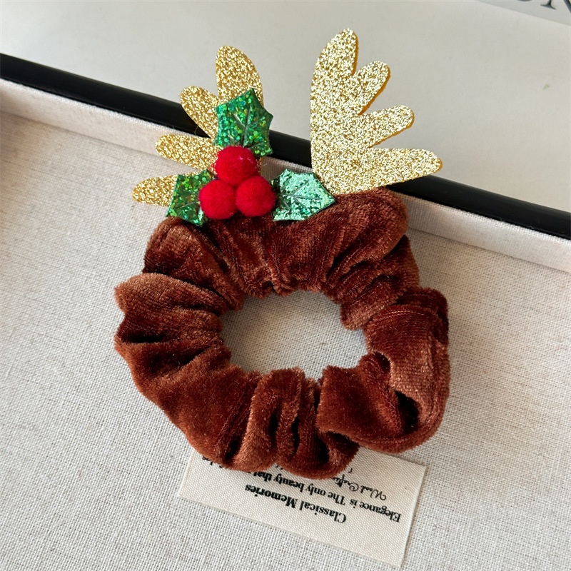 Women's Christmas Velvet Antler Hairband Elastic Bell Flannel Headwear