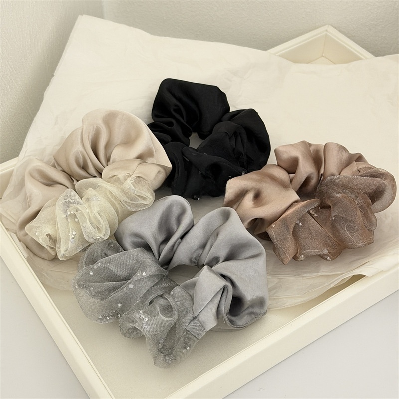 Women's Elegant Irregular Rhinestone Hair Tie, Chic Black Cloth Hair Band