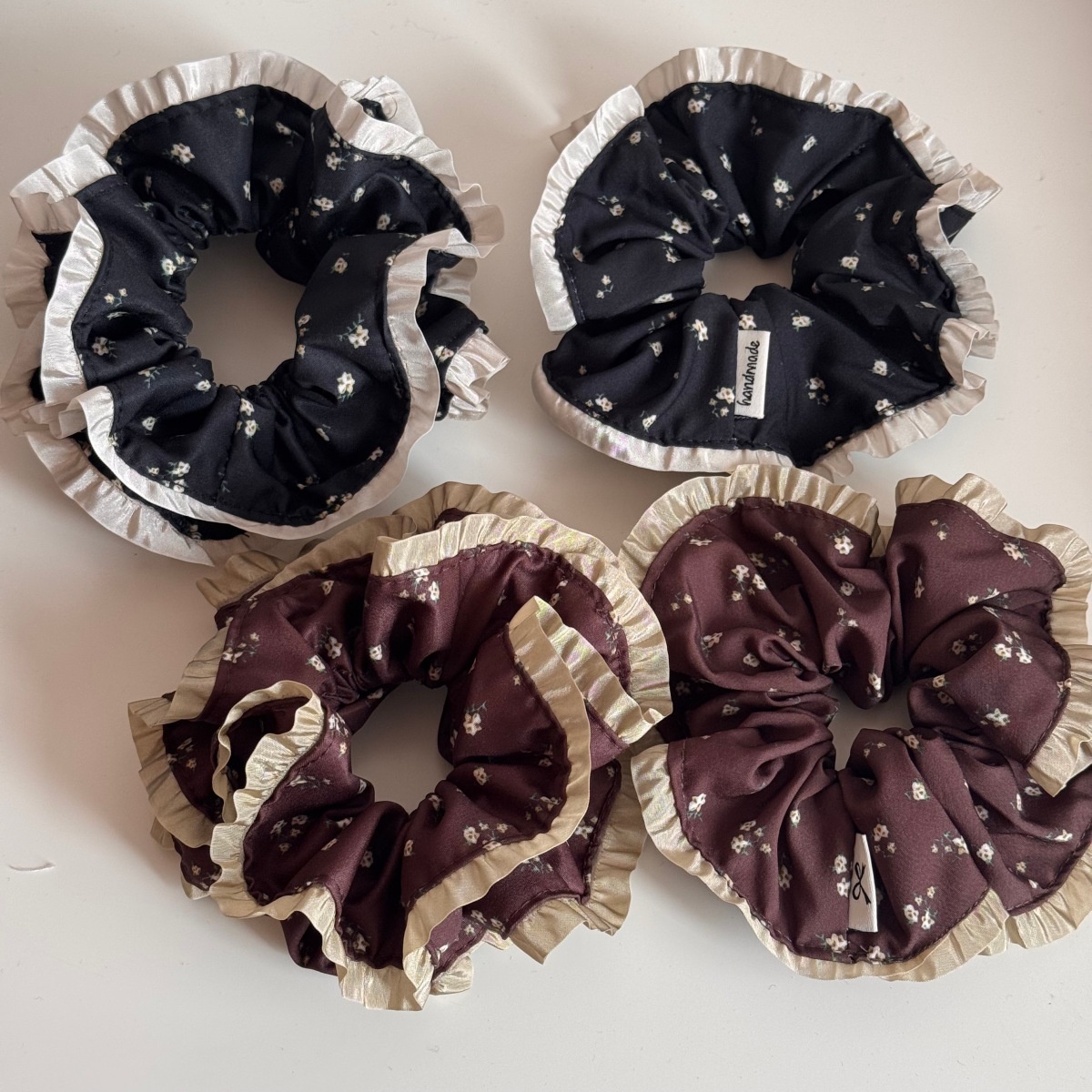 Women's Elegant Coffee Ditsy Floral Cloth Hair Tie for Winter Styling