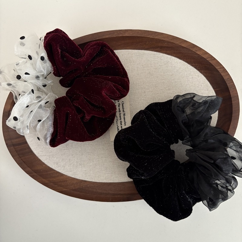 Women's Velvet Large Bow Hair Tie Autumn Winter Bun Accessory Polka Dots