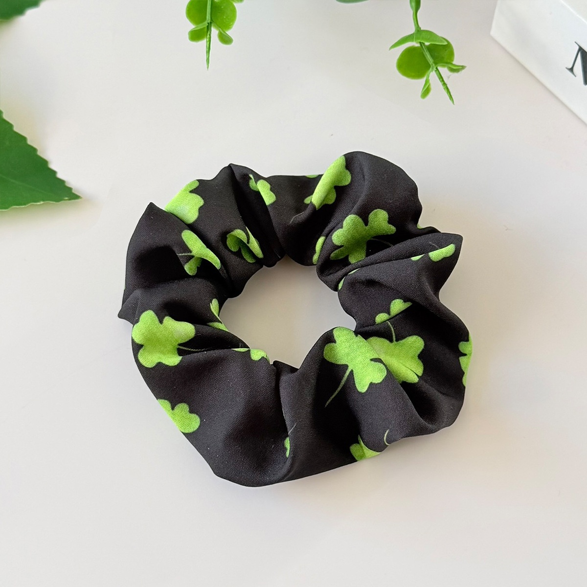 Women's Festival Party Cloth Elastic Hair Tie Green Four Leaf Clover