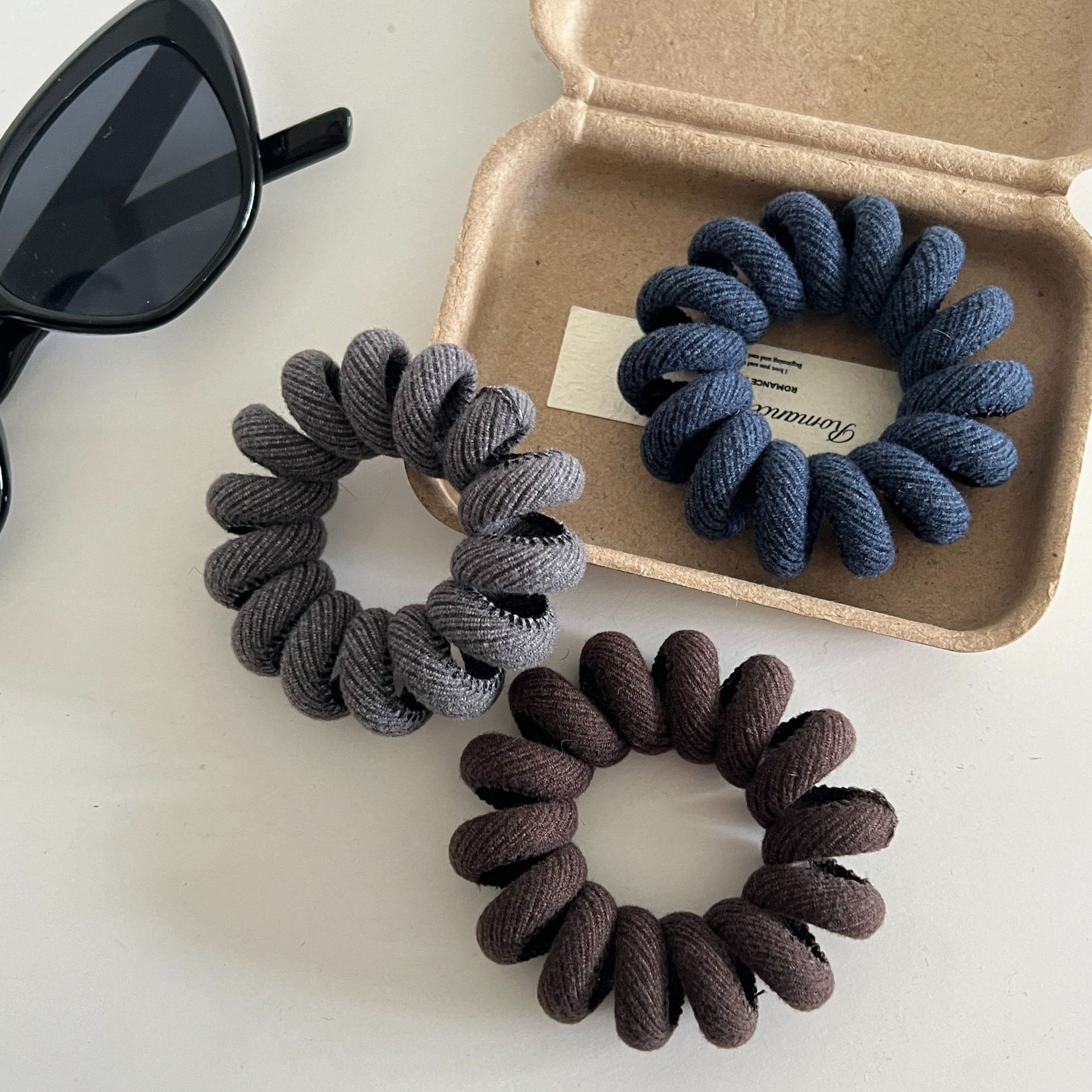 Women Velvet Seamless Phone Wire Hair Band All Seasons Solid Blue Gray Coffee