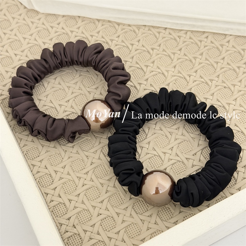 Women's High Elastic Pearl Cloth Hair Band Multi-functional Solid Coffee