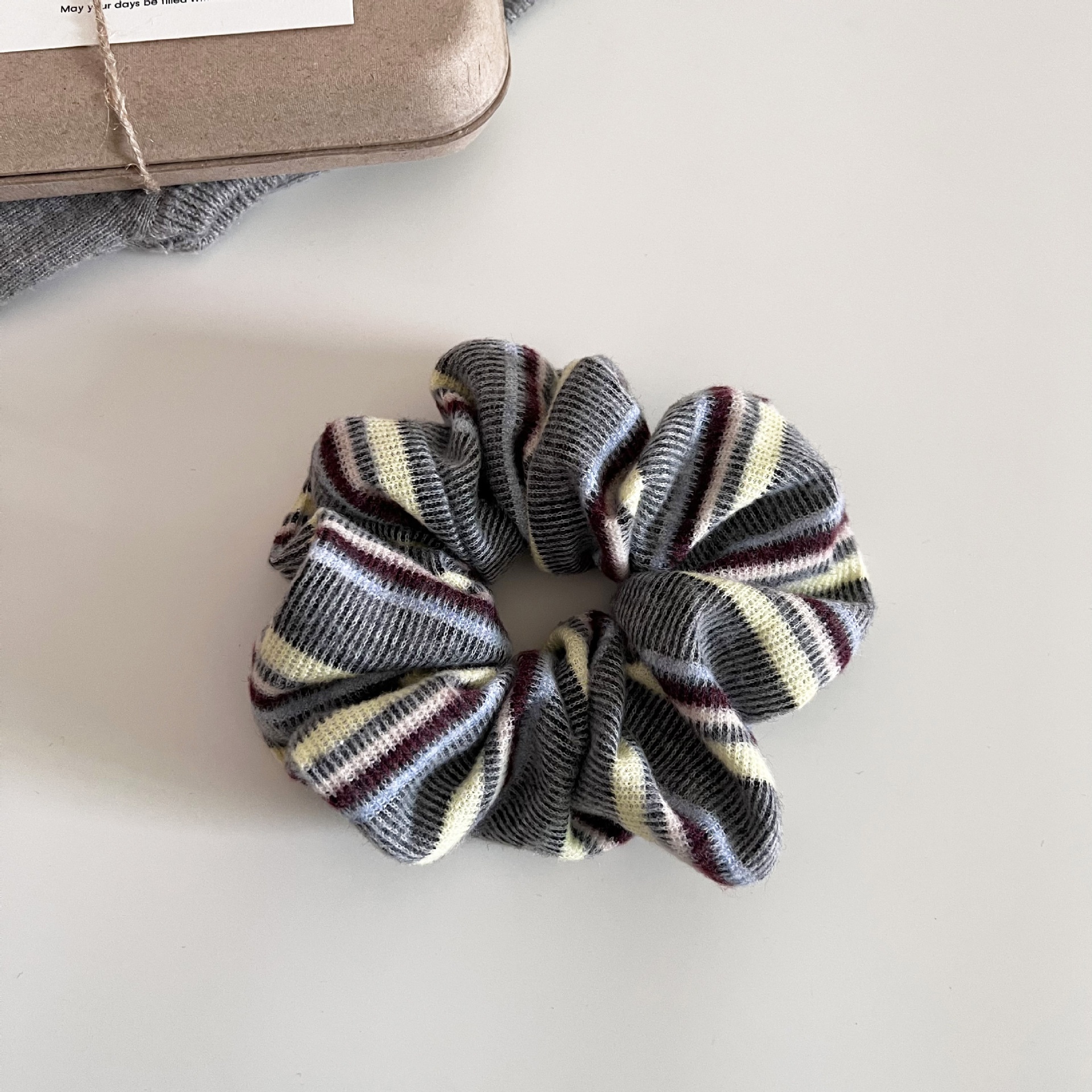 Women's Retro Preppy Knitted Stripe Hair Ties Soft Versatile Bun Headbands