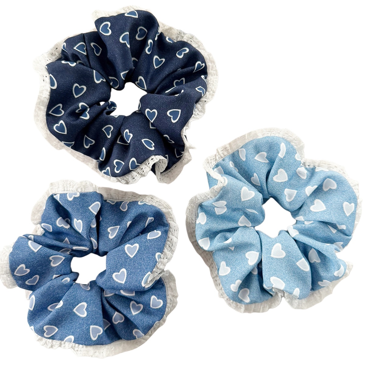 Women Denim Hairband Large Lace Edge Heart Shape Blue Hair Accessories