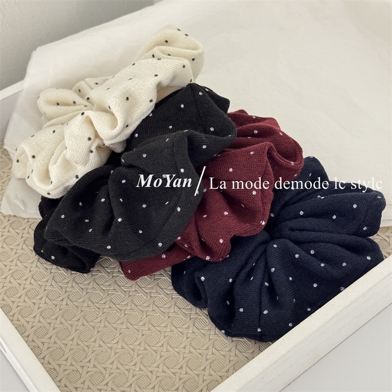 Women's Soft Knitted Low Ponytail Elastic Hair Bands Polka Dot